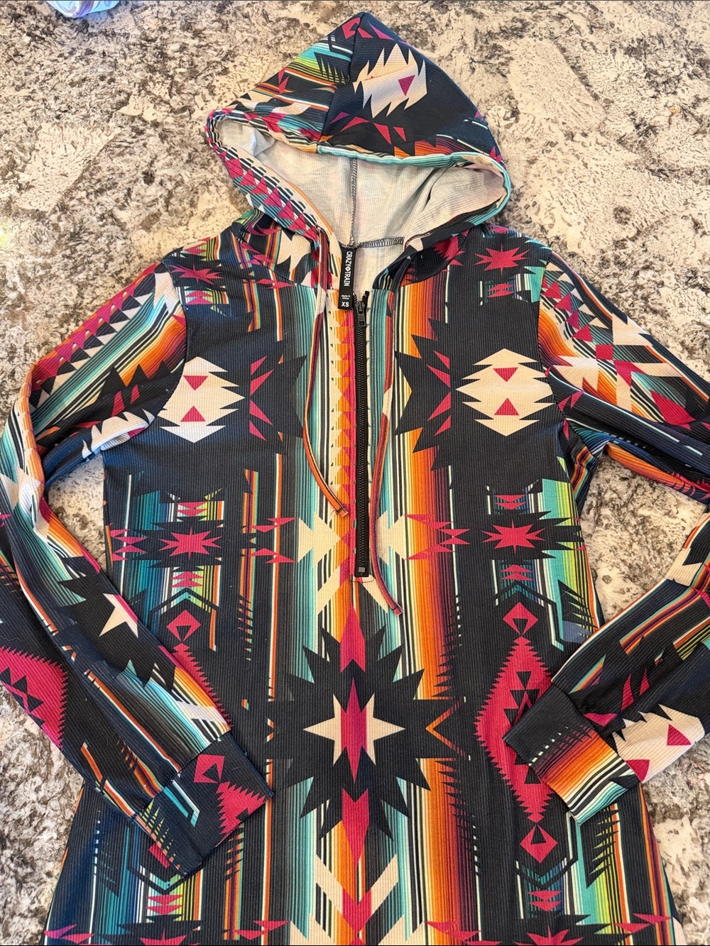 Crazy Train Multicolor Aztec Hoodie Jacket - Black, Cream, Red, Teal, Orange